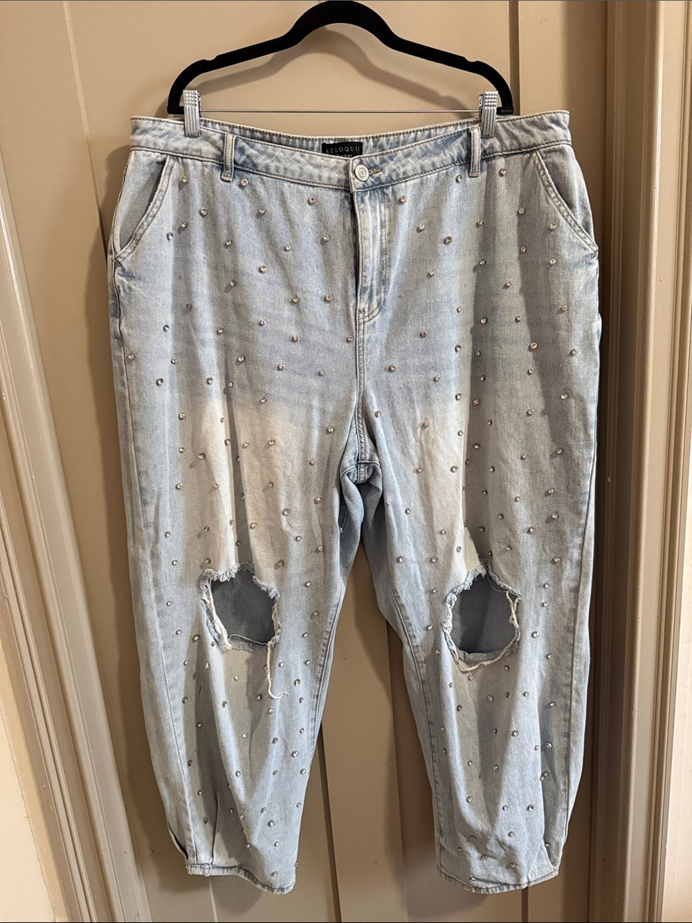 Eloquii Light Wash Denim Jeans with Stud Accent